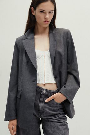 شلوار جین طوسی زنانه پاچه پهن H&M - کد 866217340