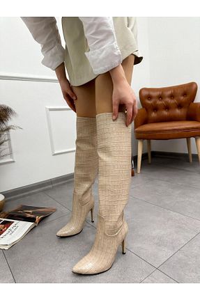 چکمه بژ زنانه پاشنه متوسط (5-9 سانتی متر) ERVANIN BUTİĞİ - کد 796537149