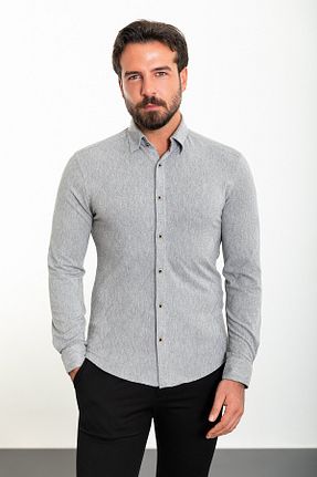 پیراهن طوسی مردانه اسلیم فیت Mcr - کد 771843183