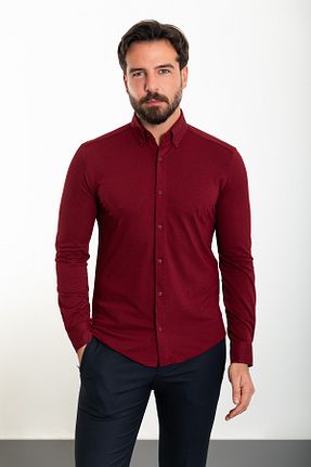 پیراهن زرشکی مردانه اسلیم فیت Mcr - کد 782373841