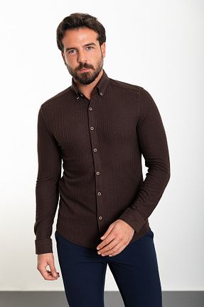 پیراهن قهوه ای مردانه اسلیم فیت Mcr - کد 778499956