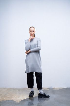 تونیک حجاب طوسی زنانه بافتنی QANU - کد 866697141
