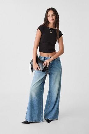 تیشرت مشکی زنانه اسلیم فیت Stradivarius - کد 734312528