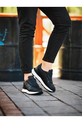 کفش اسنیکر مشکی مردانه چرم اصل ByItallanoshoes - کد 866626160