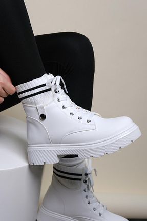 بوت / نیم بوت سفید زنانه چرم مصنوعی Oksit - کد 866630650
