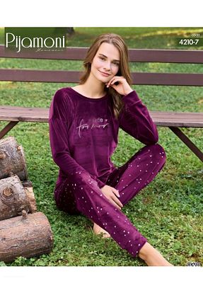 ست لباس راحتی بنفش زنانه بافت دار Pijamoni - کد 866714667