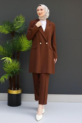 ست بالاتنه و پائین تنه حجاب قهوه ای زنانه رگولار GİZ AGİYİM - کد 866742109