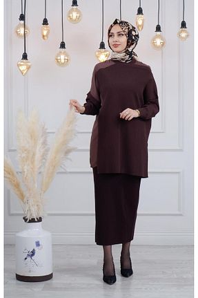 تونیک حجاب قهوه ای زنانه ویسکون Invee - کد 135823692