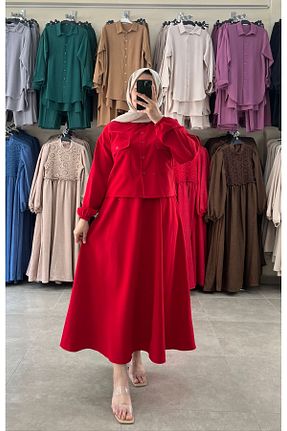 ست بالاتنه و پائین تنه حجاب قرمز زنانه رگولار MODA CEYDA - کد 866975195