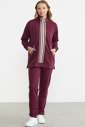 ست گرمکن زرشکی زنانه پاچه زیپ دار Sementa - کد 866991092