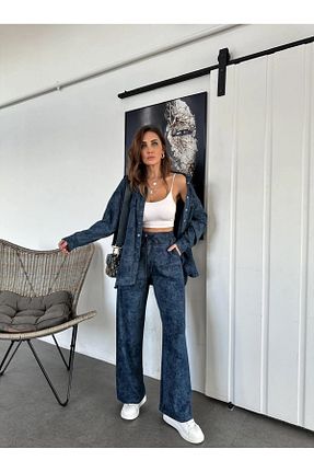 ست بالاتنه و پائین تنه سرمه ای زنانه بافت QİMYA BUTİK - کد 866982195