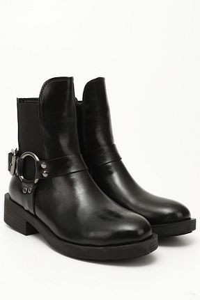 بوت / نیم بوت مشکی زنانه چرم مصنوعی GÖNDERİ(R) - کد 867008605