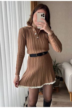ست بالاتنه و پائین تنه قهوه ای زنانه تریکو Abalı - کد 867026172