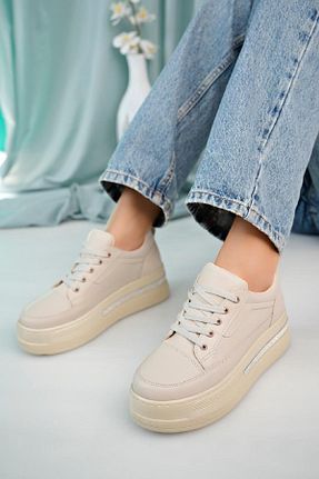 کفش اسنیکر بژ زنانه بند دار Oksit - کد 867063707