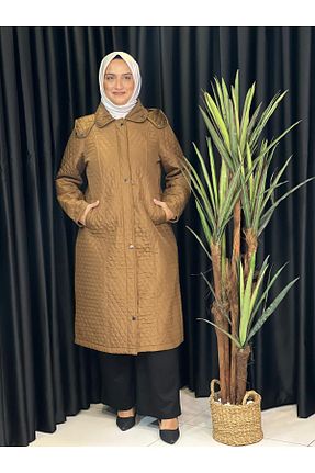 کاپشن حجاب قهوه ای زنانه پلی استر Butik büyük beden - کد 867083098