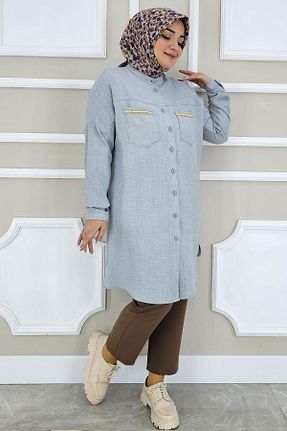 تونیک حجاب طوسی زنانه پنبه ای PYS - کد 867080397