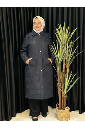 کاپشن حجاب سرمه ای زنانه پلی استر Butik büyük beden - کد 867083105