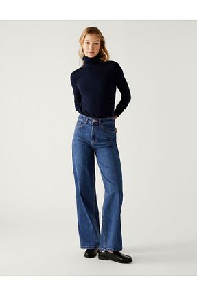 شلوار جین سرمه ای زنانه پاچه گشاد Marks & Spencer - کد 666576486