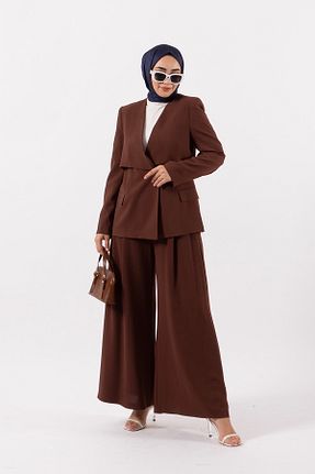 ست بالاتنه و پائین تنه قهوه ای زنانه بافتنی Stilife - کد 867105671