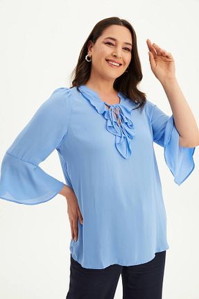 بلوز سایز بزرگ آبی زنانه سایز بزرگ Myline - کد 48293150