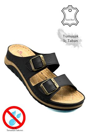 دمپائی مشکی زنانه چرم مصنوعی sermoda - کد 867127949