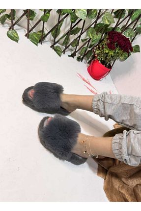 دمپائی خانگی طوسی زنانه مخملی olgun slipper - کد 867347440