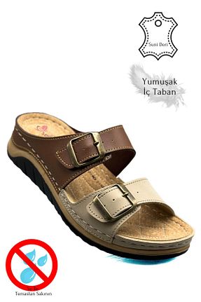 دمپائی قهوه ای زنانه چرم مصنوعی sermoda - کد 867126998