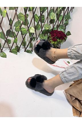دمپائی خانگی طوسی زنانه مخملی olgun slipper - کد 867350397