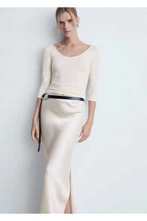 تیشرت نباتی زنانه اسلیم فیت MANGO - کد 858439848