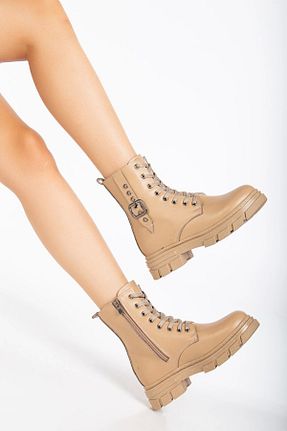 بوت / نیم بوت بژ زنانه چرم مصنوعی SOFT FASHION - کد 867361401