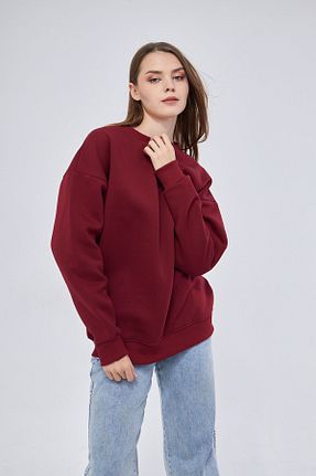 سوئیشرت زرشکی زنانه ساده Moda Işık - کد 857350146