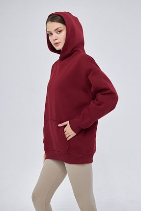 سوئیشرت زرشکی زنانه ساده Moda Işık - کد 856308395