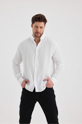 پیراهن سفید مردانه یقه پیراهنی macharel jeans - کد 867291912