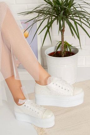 کفش اسنیکر سفید زنانه بند دار mermaid shoes - کد 649013489