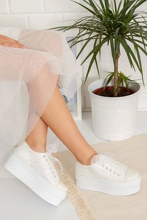 کفش اسنیکر سفید زنانه بند دار mermaid shoes - کد 649013489
