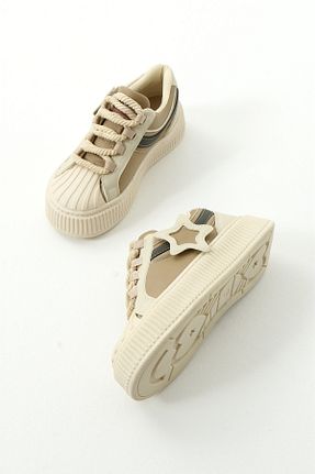 کفش اسنیکر بژ زنانه بند دار Gökçe Shoes - کد 867358192
