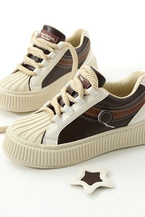 کفش اسنیکر قهوه ای زنانه بند دار Gökçe Shoes - کد 867358185