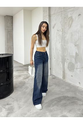 شلوار جین آبی زنانه پاچه گشاد BİKELİFE - کد 823861495