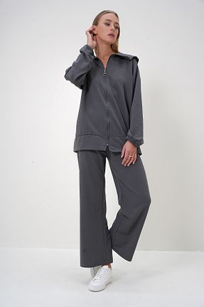 ست بالاتنه و پائین تنه طوسی زنانه بافتنی Trend Alaçatı Stili - کد 860668349