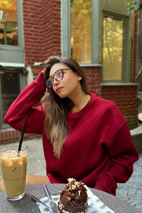 سوئیشرت زرشکی زنانه ساده COMBİNE MİCHAİL - کد 855705843