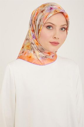 روسری نارنجی کرپ ساتن ابریشم Armine - کد 805733430