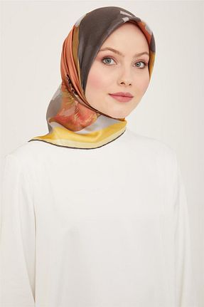 روسری قهوه ای کرپ ساتن ابریشم Armine - کد 805733615