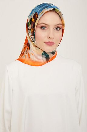 روسری نارنجی کرپ ساتن ابریشم Armine - کد 805733100