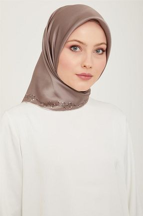 روسری قهوه ای کرپ ساتن ابریشم Armine - کد 805733766