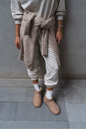 بوت / نیم بوت بژ زنانه پشمی NİŞANTAŞI SHOES - کد 373078555