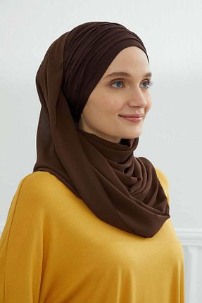 شال قهوه ای زنانه پلی استر Aisha