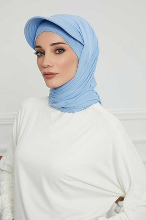 شال آبی زنانه پنبه ای Aisha