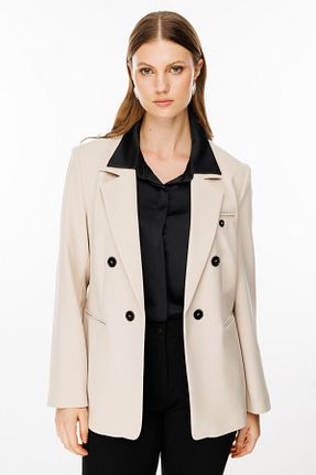 کت سایز بزرگ بژ زنانه پارچه Ekol - کد 867609389