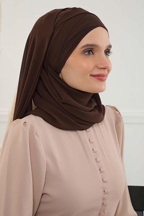 شال قهوه ای زنانه پلی استر Aisha