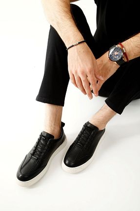 کفش اسنیکر مشکی مردانه چرم اصل Mubiano - کد 688343361